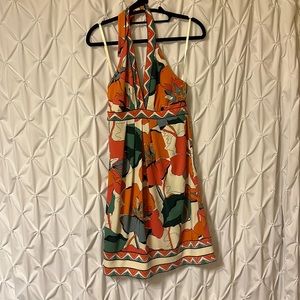 BCBG MAXAZRIA XS halter dress with floral design.